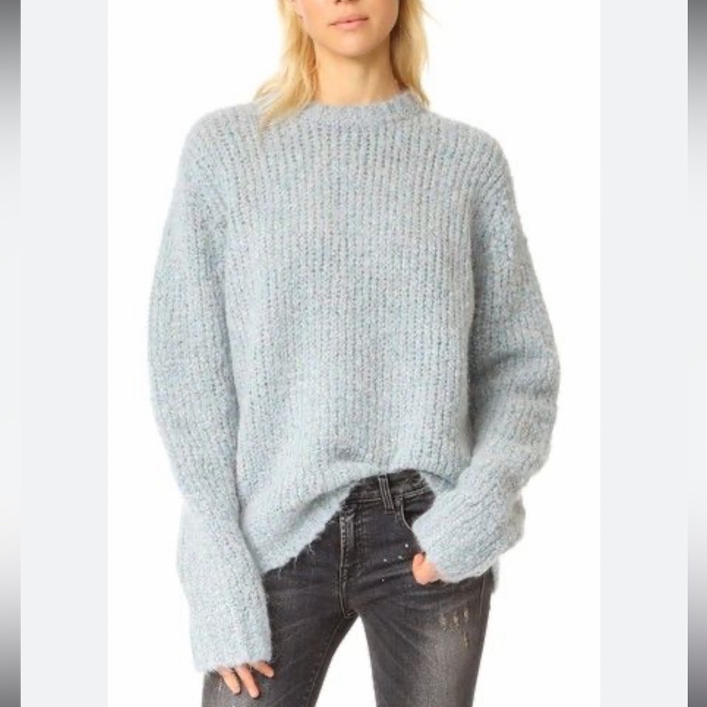 R13 Oversized Italian Yarn Crew Neck Sweater Light Blue Small